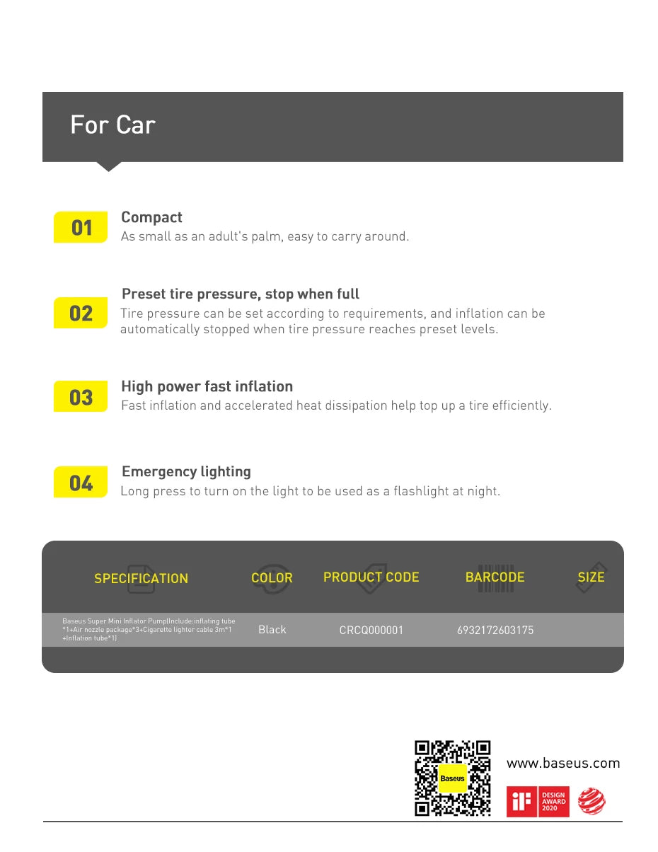 BASEUS™ Car Inflator – 150PSI Smart Digital Pump | Portable