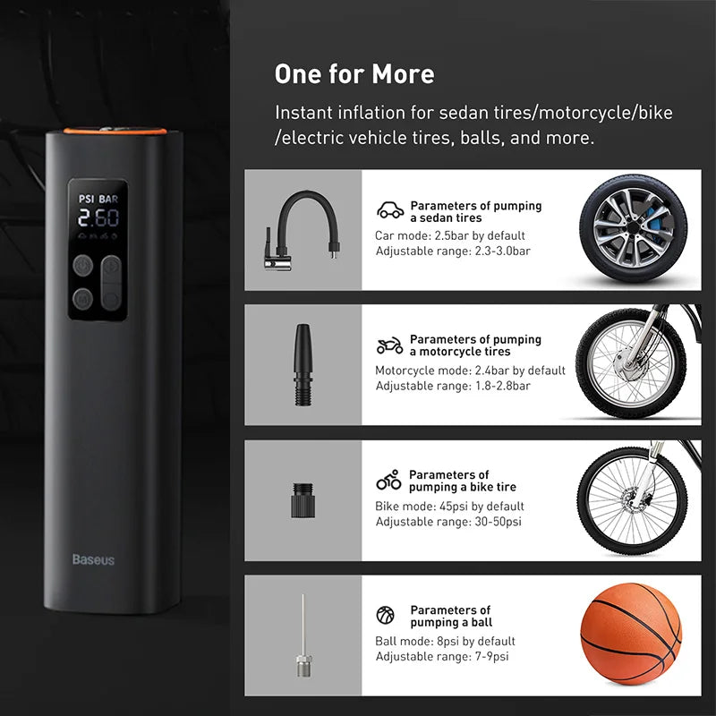 BASEUS™ Car Inflator – 150PSI Smart Digital Pump | Portable