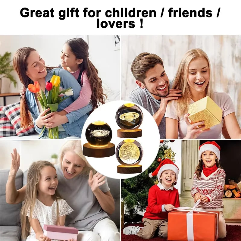 3D Crystal Night Light – Wooden Base LED Lamp