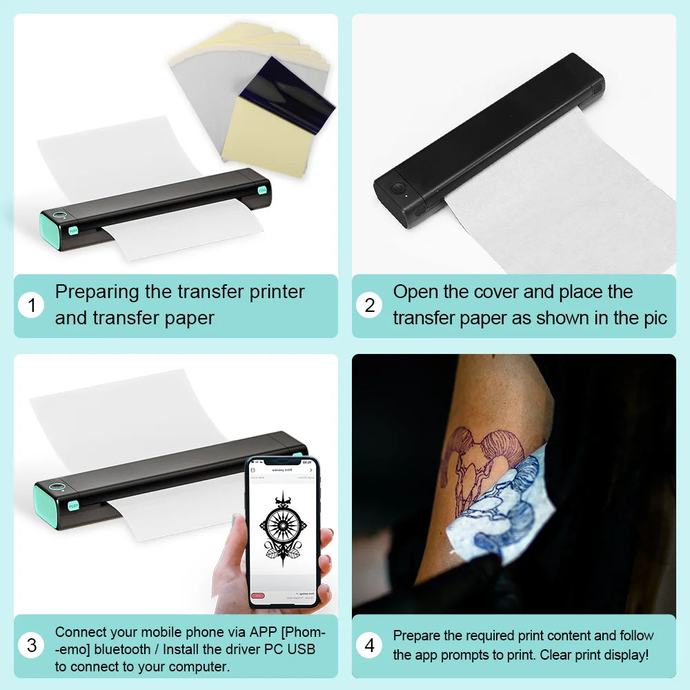 Phomemo™ M08F Wireless A4 Thermal Printer – Bluetooth Tattoo & Document Printing