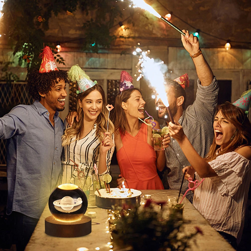 3D Crystal Night Light – Wooden Base LED Lamp