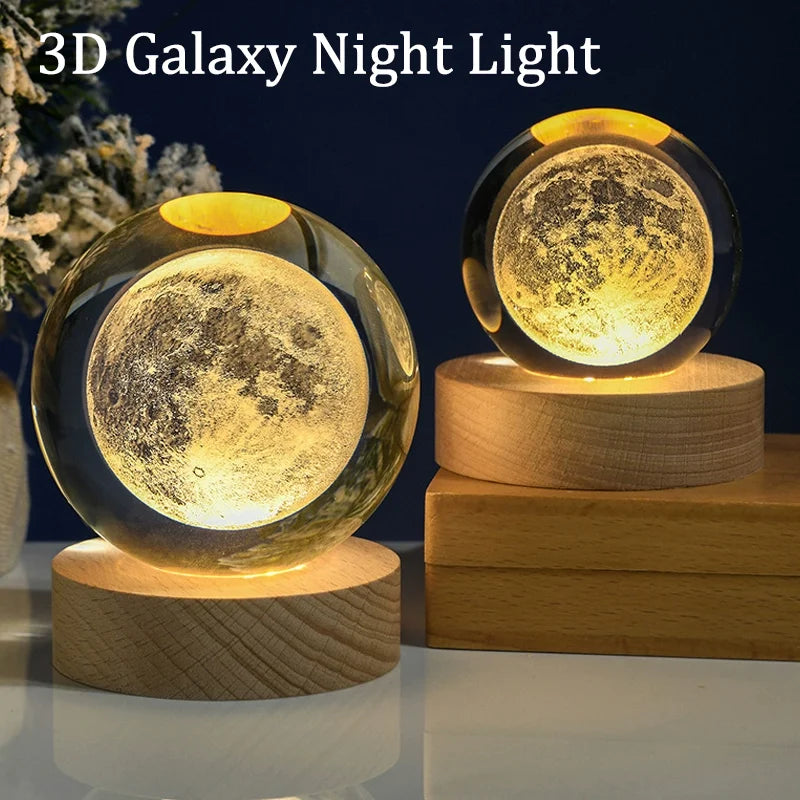 3D Crystal Night Light – Wooden Base LED Lamp