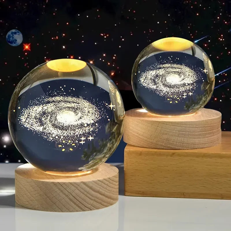 3D Crystal Night Light – Wooden Base LED Lamp