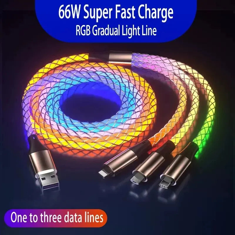 YUKANG™ RGB 3-in-1 Fast Charging Cable – Colorful Light | USB Universal