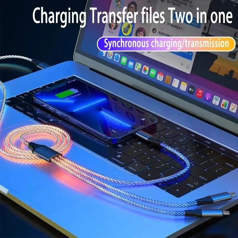 YUKANG™ RGB 3-in-1 Fast Charging Cable – Colorful Light | USB Universal