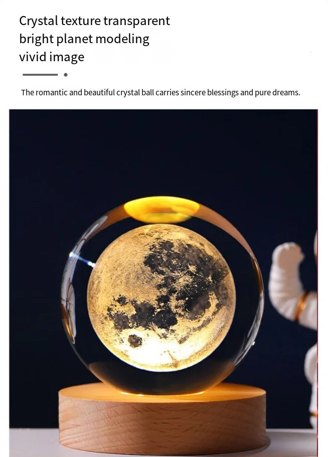 3D Crystal Night Light – Wooden Base LED Lamp