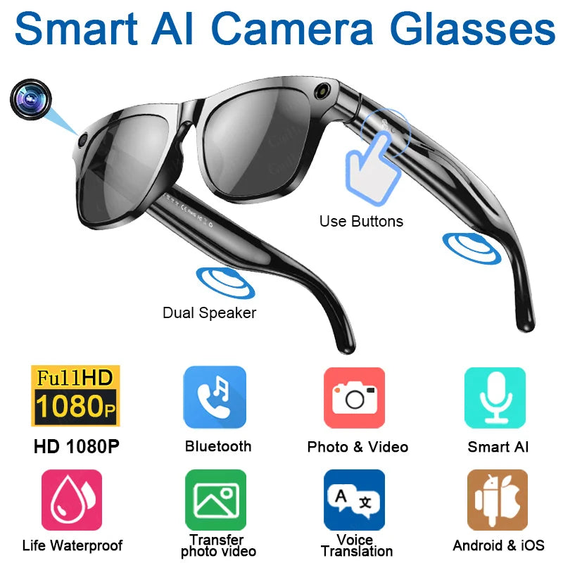 AI Smart Glasses – 100MP Camera, Music & ChatGPT