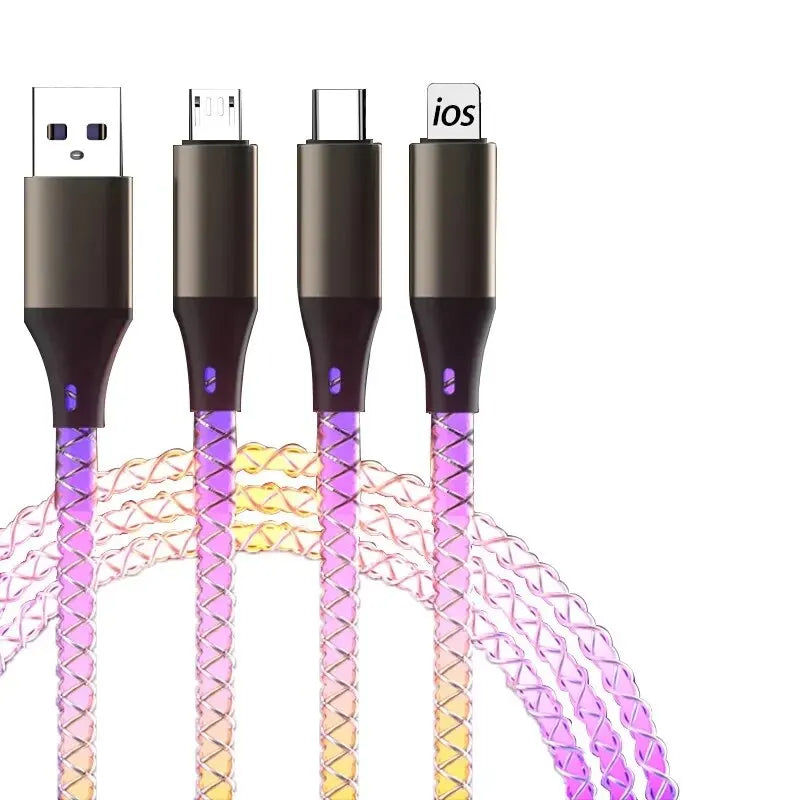 YUKANG™ RGB 3-in-1 Fast Charging Cable – Colorful Light | USB Universal