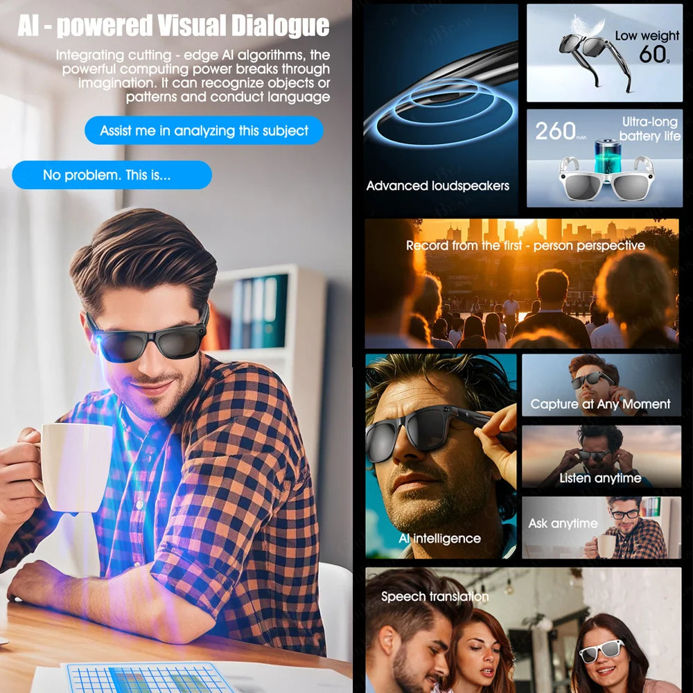 AI Smart Glasses – 100MP Camera, Music & ChatGPT