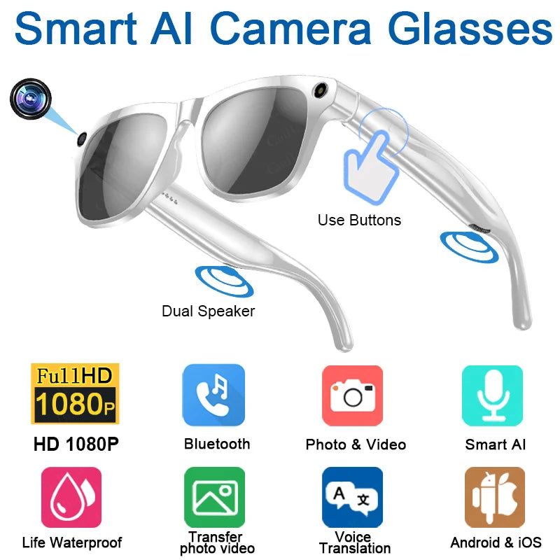 AI Smart Glasses – 100MP Camera, Music & ChatGPT