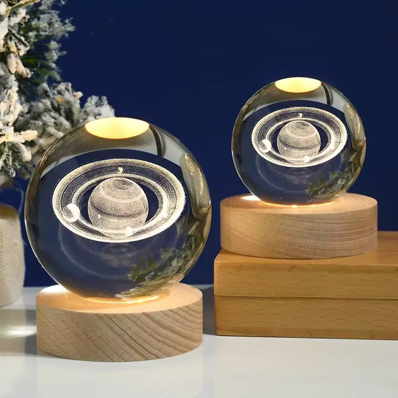 3D Crystal Night Light – Wooden Base LED Lamp