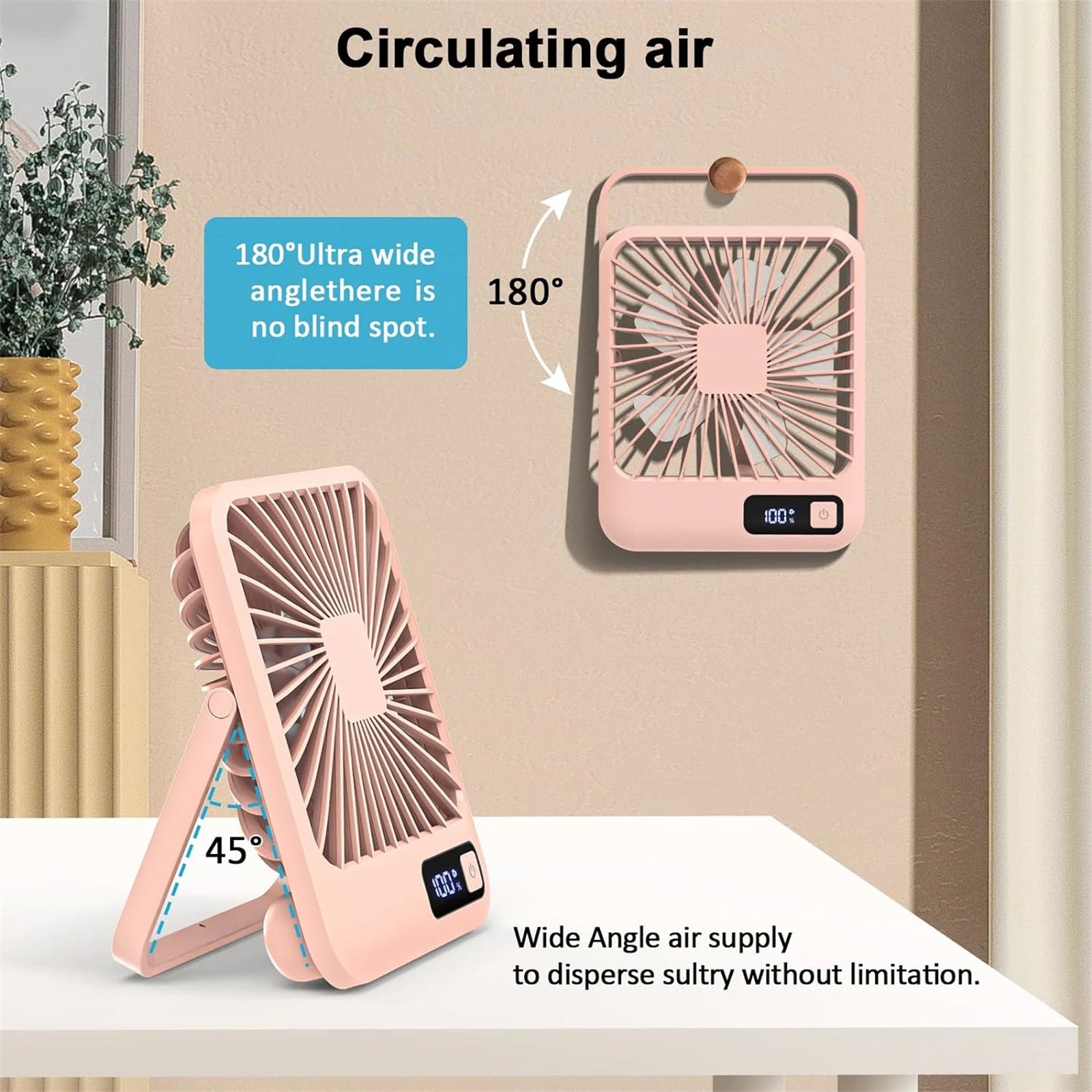 USB Desk Fan – Foldable & Quiet | 5 Speeds + Rechargeable