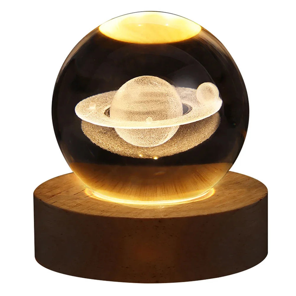 3D Crystal Night Light – Wooden Base LED Lamp
