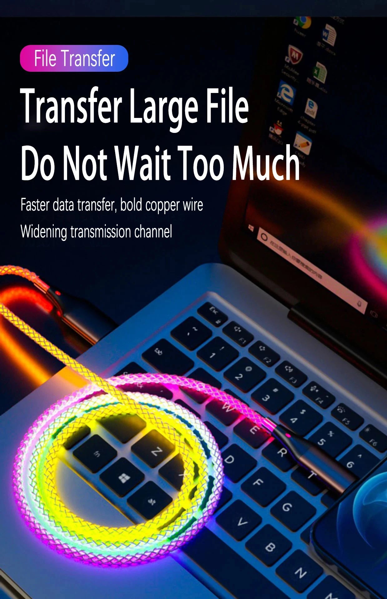 YUKANG™ RGB 3-in-1 Fast Charging Cable – Colorful Light | USB Universal