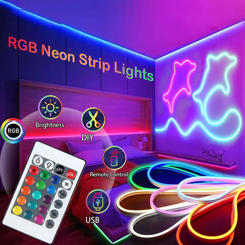 5M RGB Neon LED Strip – USB Waterproof Lights
