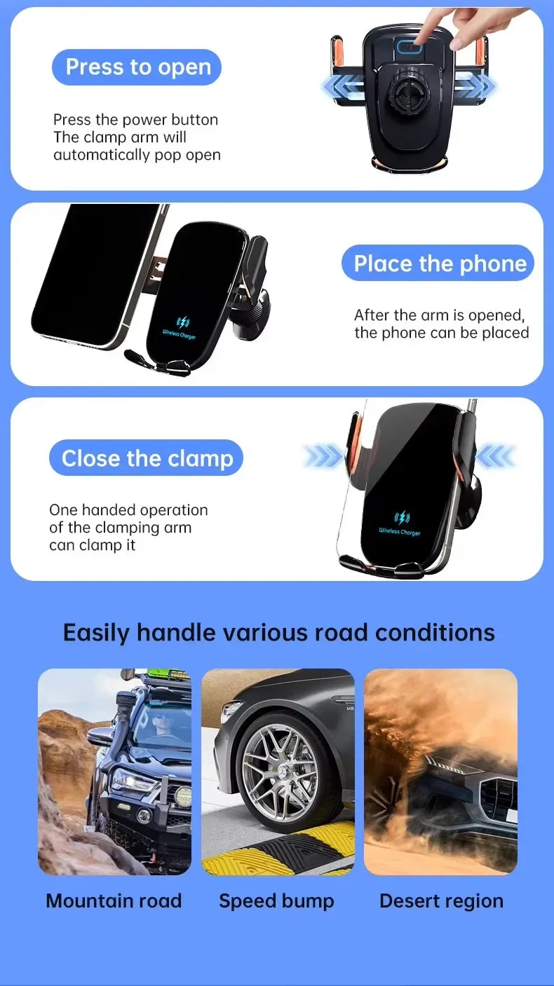 UYUXIO™ Wireless Car Charger – Fast Charging | Auto Clamping