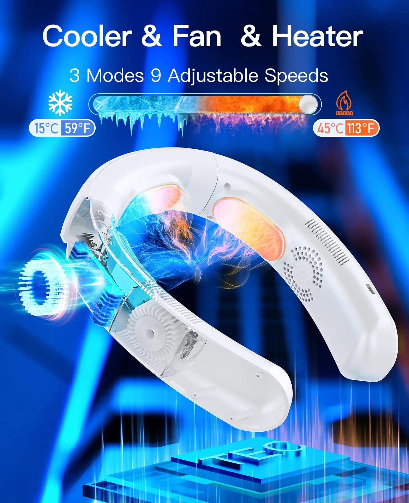 CREAROMA™ Wearable Neck AC Fan – USB Rechargeable | 6000mAh | Summer Ready