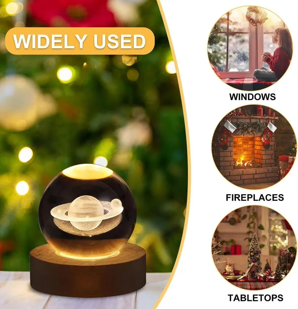 3D Crystal Night Light – Wooden Base LED Lamp