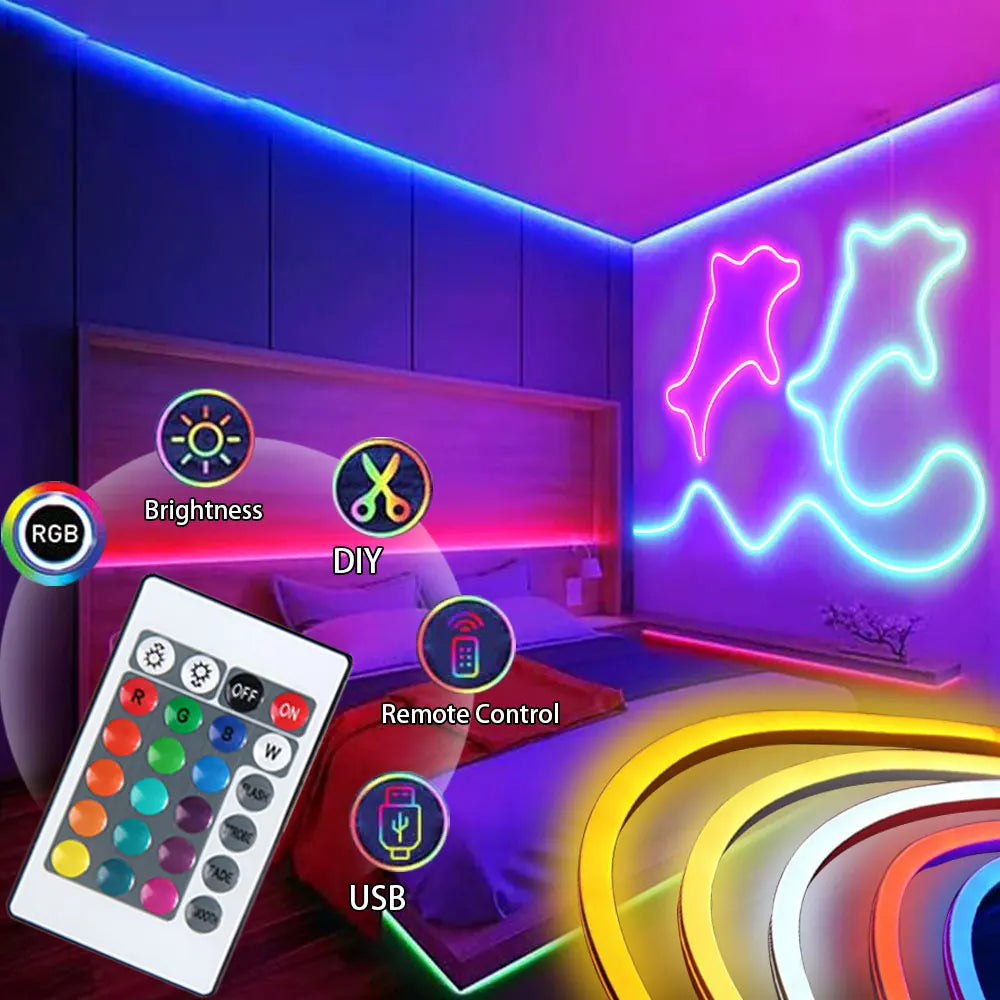 5M RGB Neon LED Strip – USB Waterproof Lights
