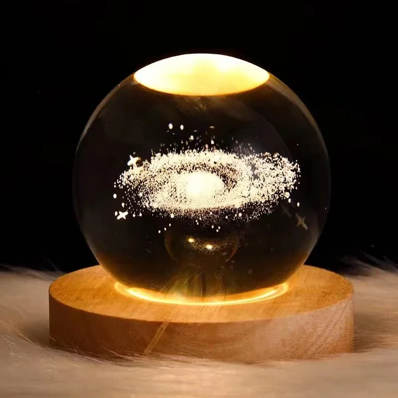3D Crystal Night Light – Wooden Base LED Lamp