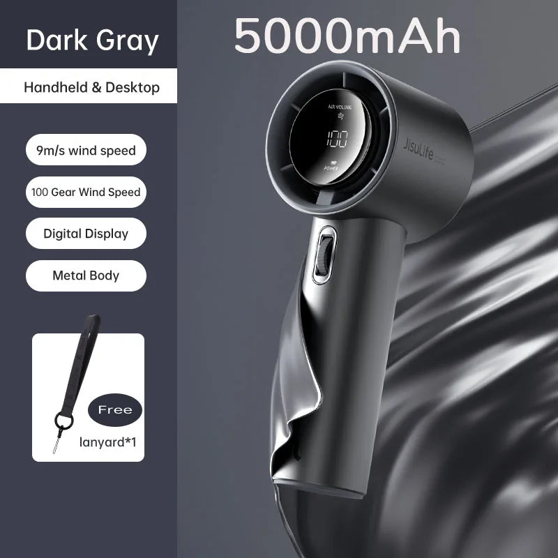 JISULIFE™ Travel Fan – 100 Speeds | LED Display | USB Rechargeable