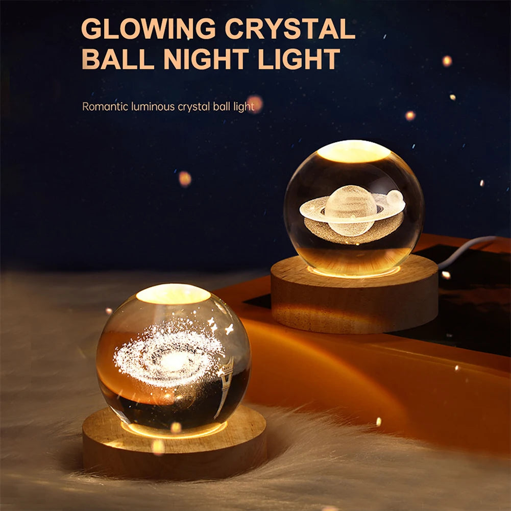3D Crystal Night Light – Wooden Base LED Lamp