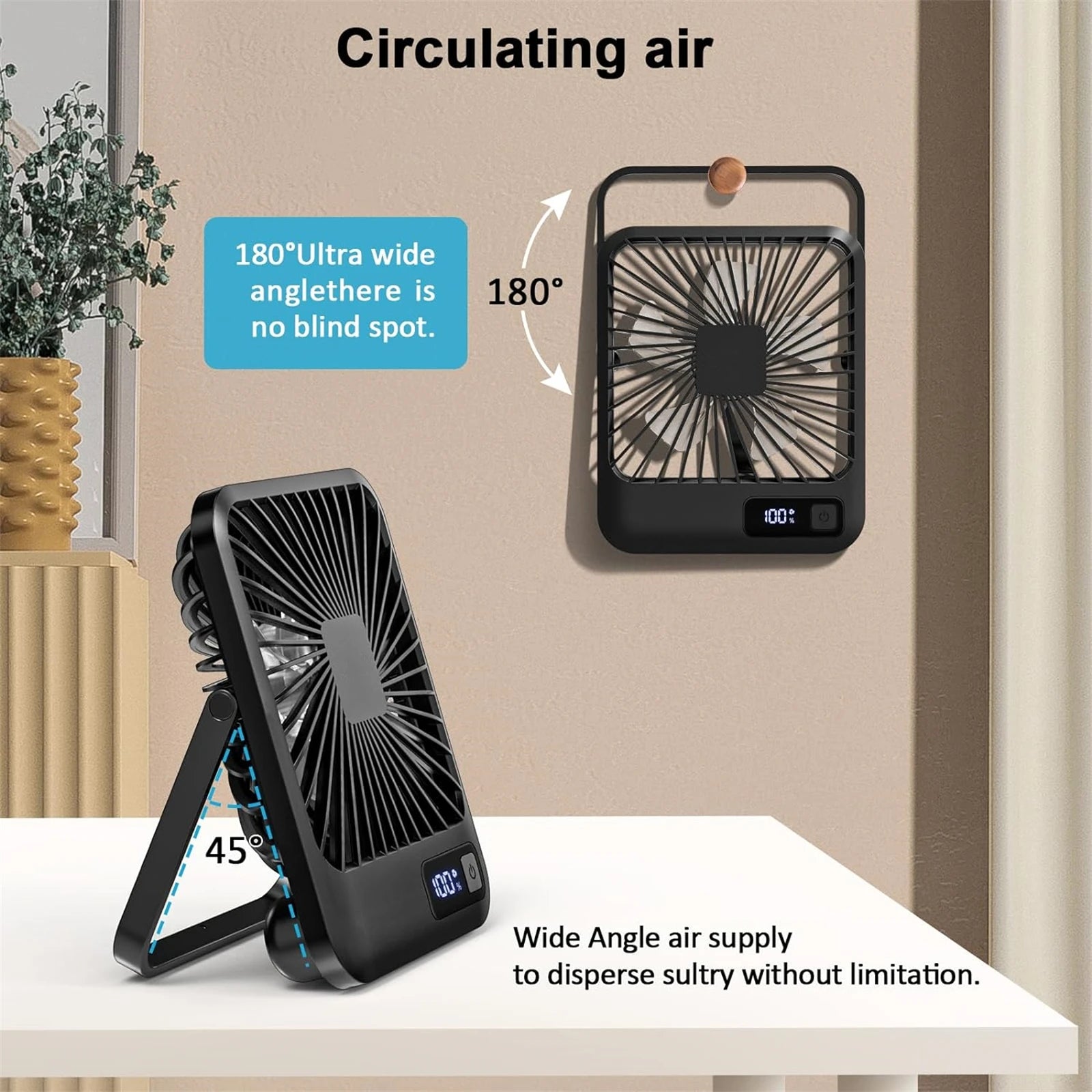 USB Desk Fan – Foldable & Quiet | 5 Speeds + Rechargeable
