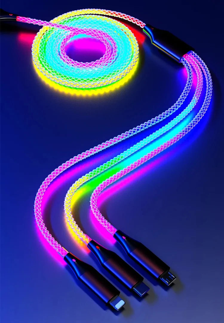 YUKANG™ RGB 3-in-1 Fast Charging Cable – Colorful Light | USB Universal