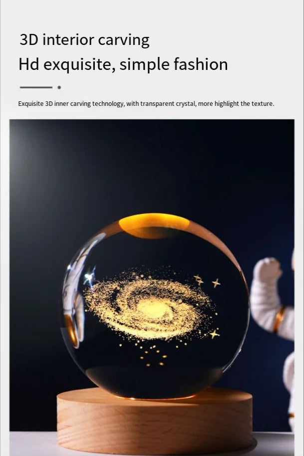 3D Crystal Night Light – Wooden Base LED Lamp