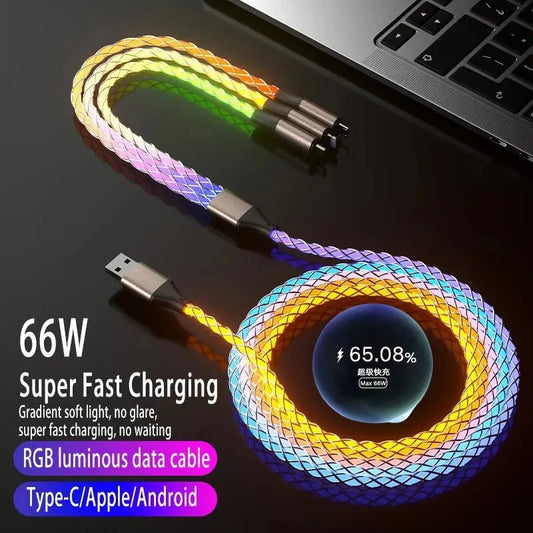 YUKANG™ RGB 3-in-1 Fast Charging Cable – Colorful Light | USB Universal
