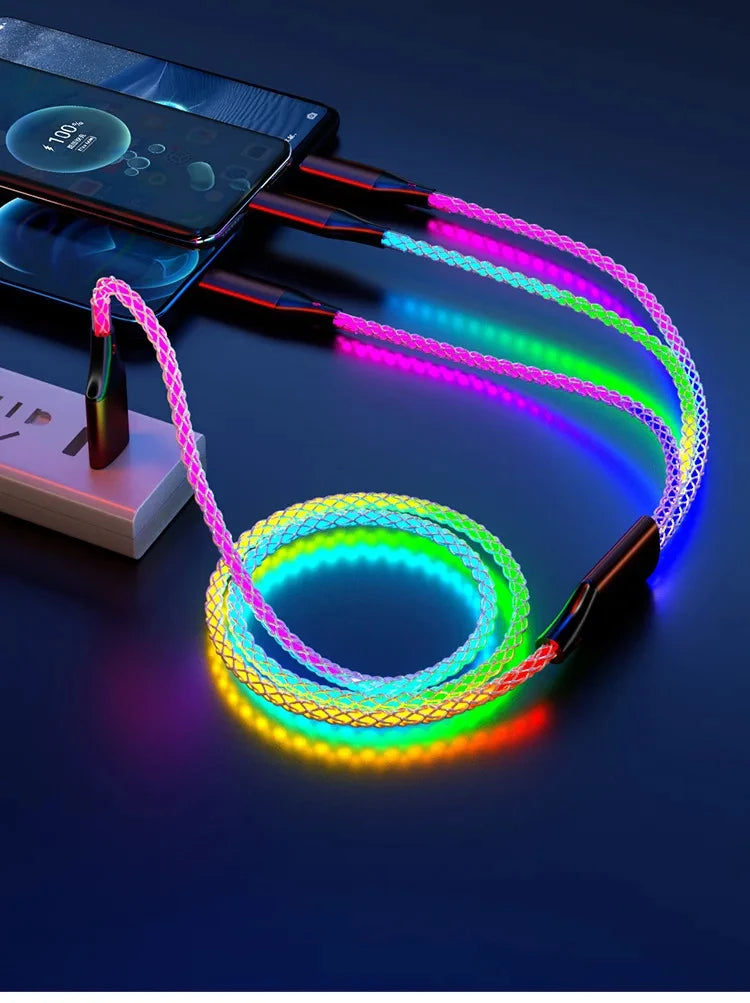 YUKANG™ RGB 3-in-1 Fast Charging Cable – Colorful Light | USB Universal
