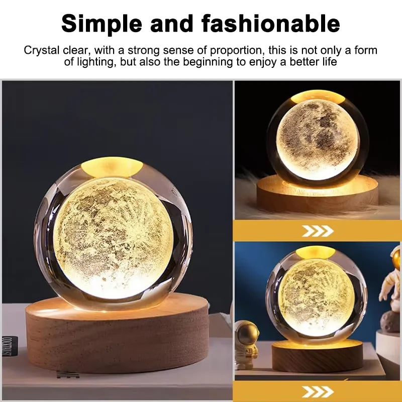 3D Crystal Night Light – Wooden Base LED Lamp