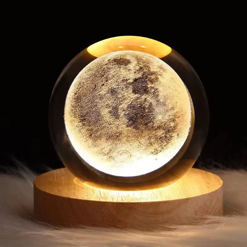 3D Crystal Night Light – Wooden Base LED Lamp