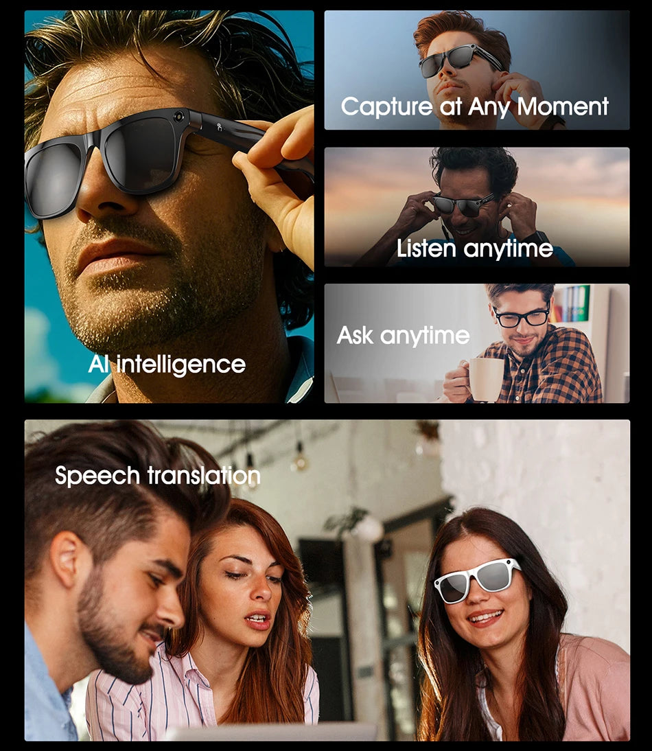 AI Smart Glasses – 100MP Camera, Music & ChatGPT