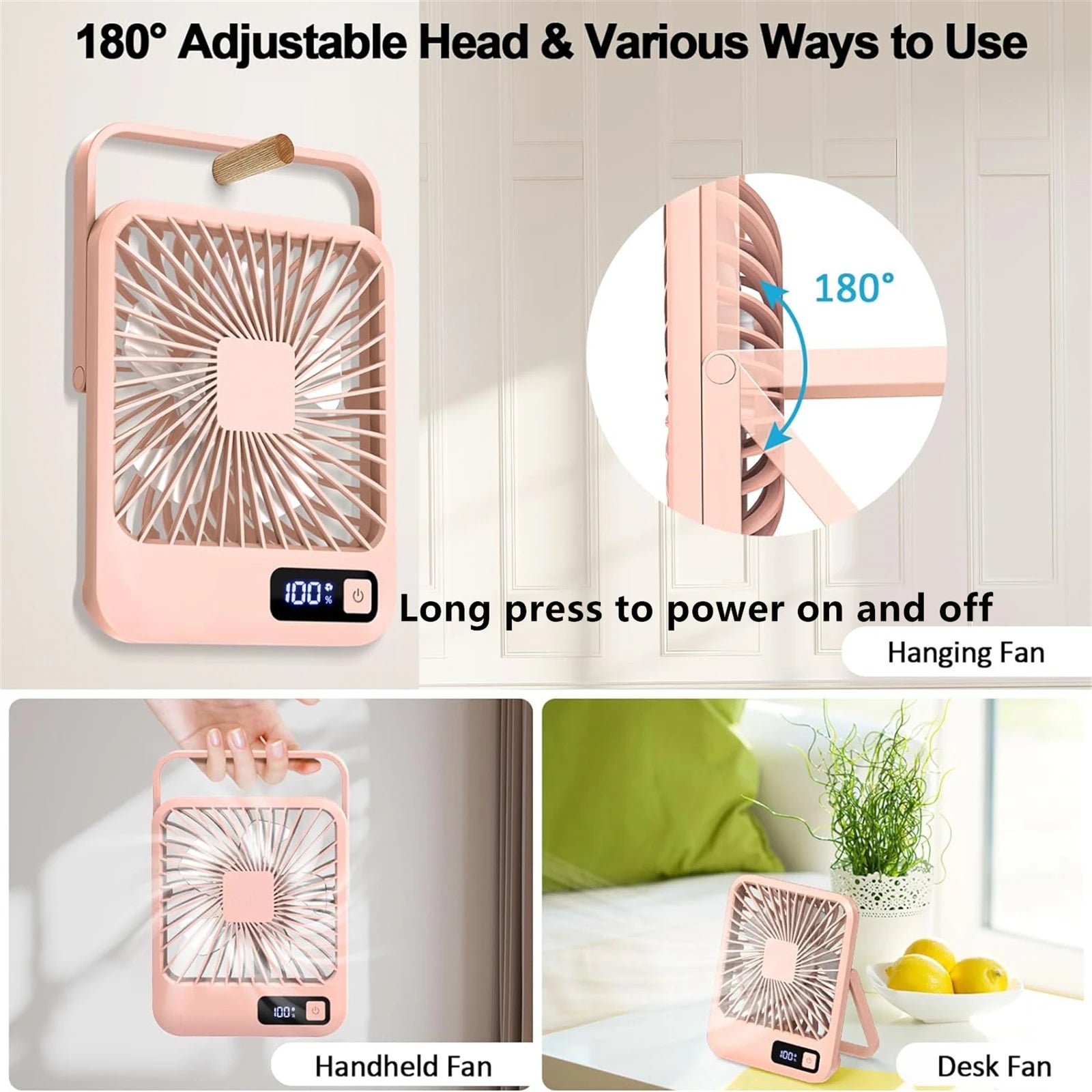 USB Desk Fan – Foldable & Quiet | 5 Speeds + Rechargeable