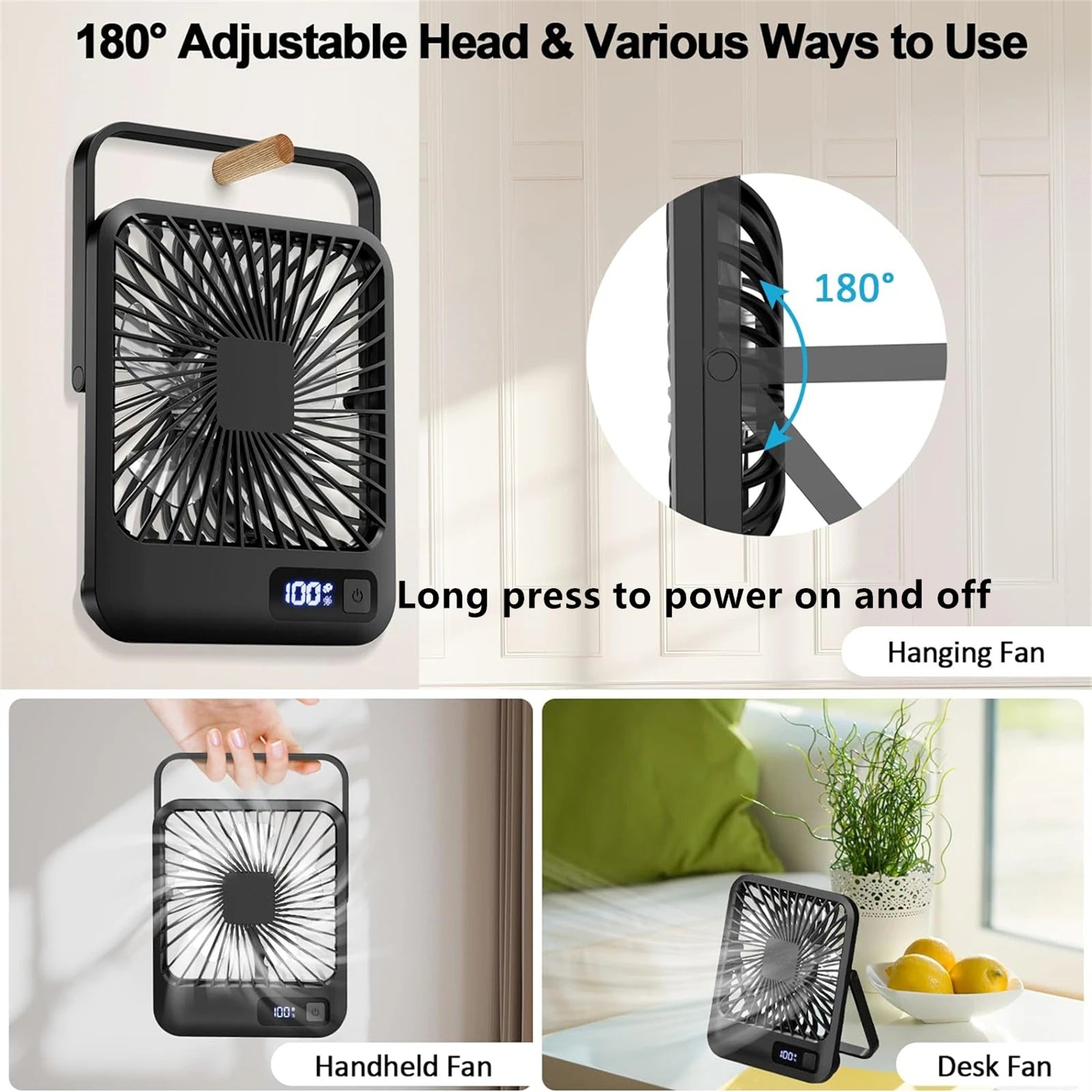 USB Desk Fan – Foldable & Quiet | 5 Speeds + Rechargeable