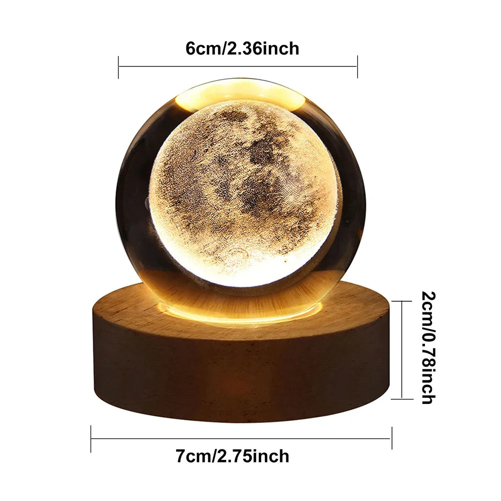 3D Crystal Night Light – Wooden Base LED Lamp