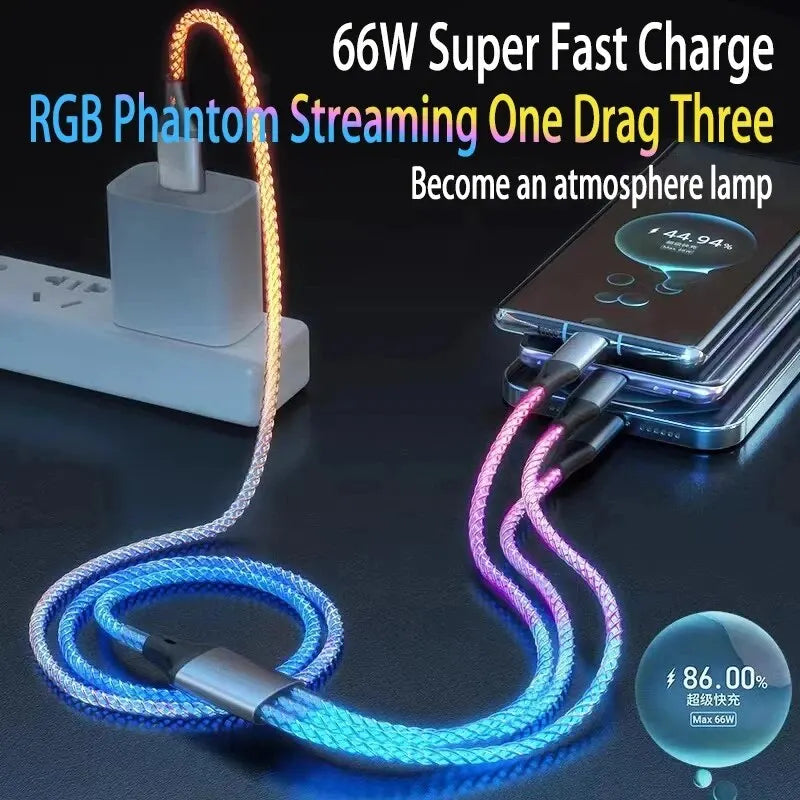 YUKANG™ RGB 3-in-1 Fast Charging Cable – Colorful Light | USB Universal